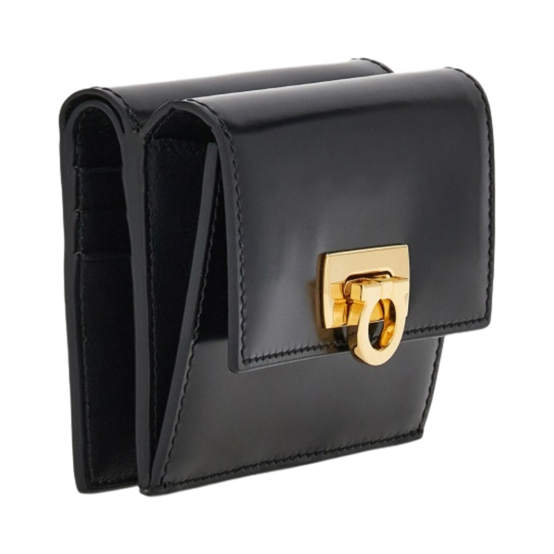 페라가모 간치니 클래스프 컴팩트 지갑 블랙(Ferragamo Compact Wallet with Gancini Clasp Black) - 2