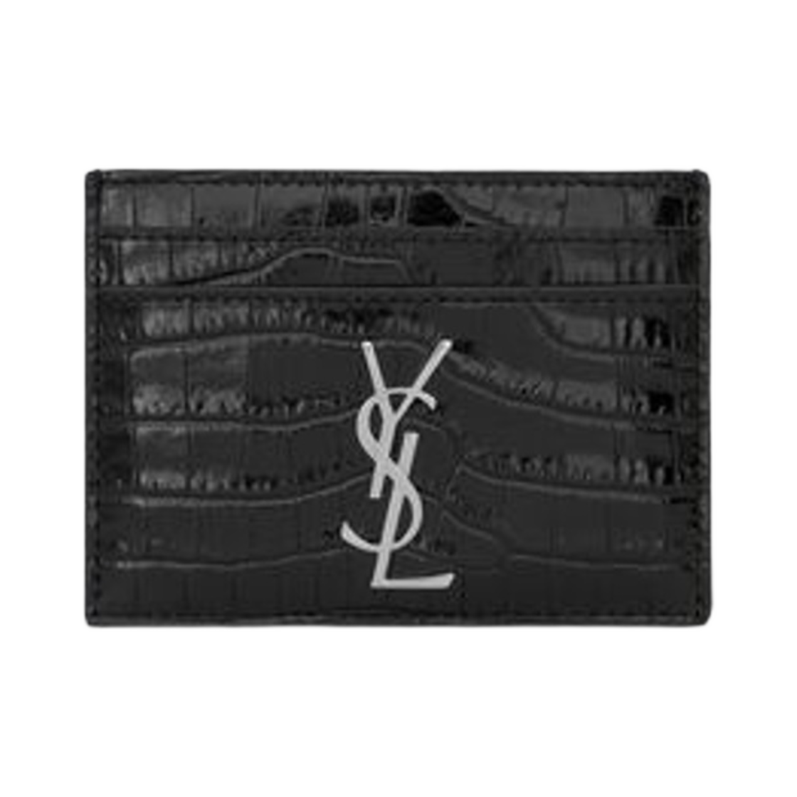 생로랑 카산드라 카드 케이스 크로커다일 엠보스 샤이니 레더 블랙(Saint Laurent Cassandre Card Case in Crocodile-Embossed Shiny Leather Black) - 1