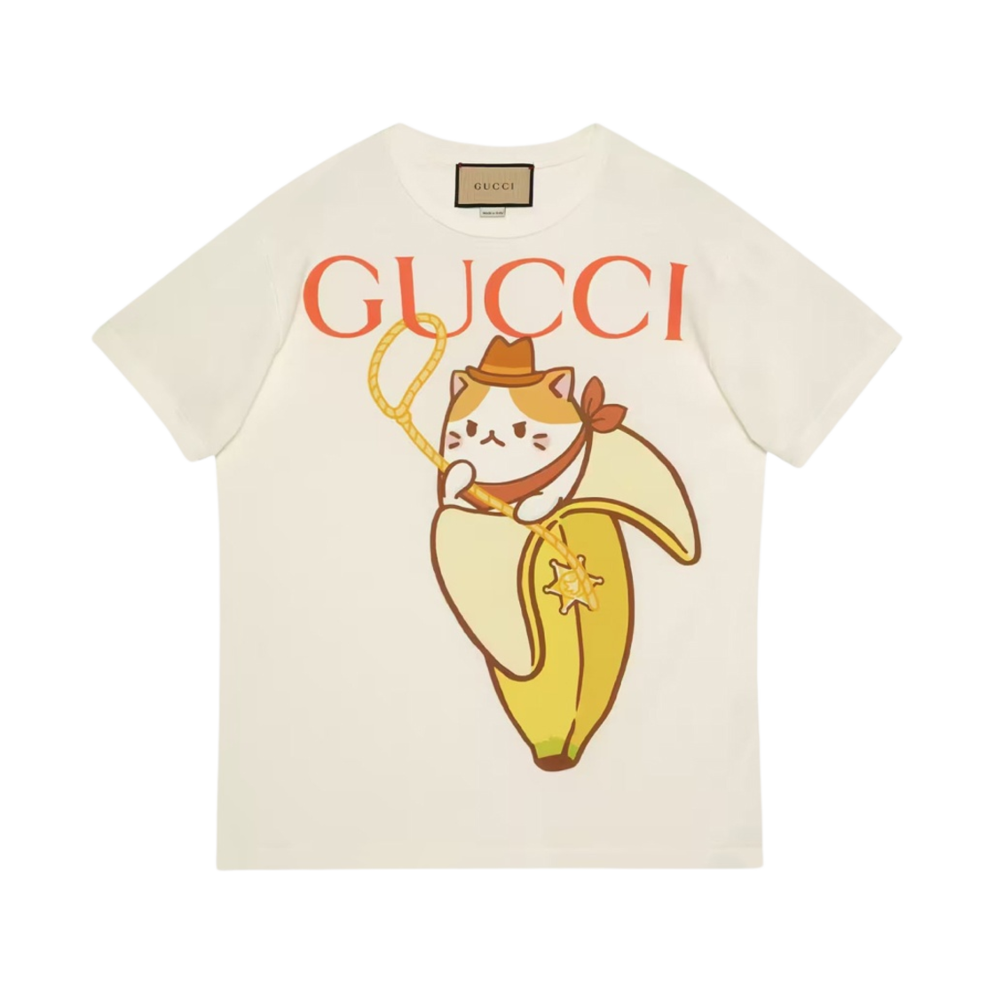 (W) 구찌 바나냐 프린트 코튼 티셔츠 화이트((W) Gucci Bananya Print Cotton T-Shirt White) - 1