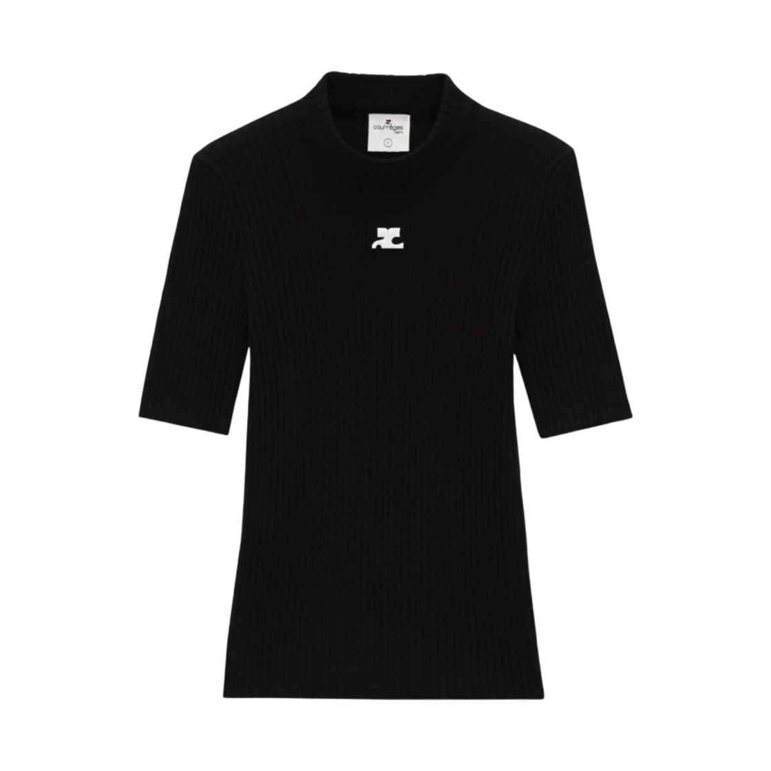 (W) 꾸레쥬 리에디션 니트 탑 숏슬리브 블랙((W) Courreges Reedition Knit Top Short Sleeves Black)