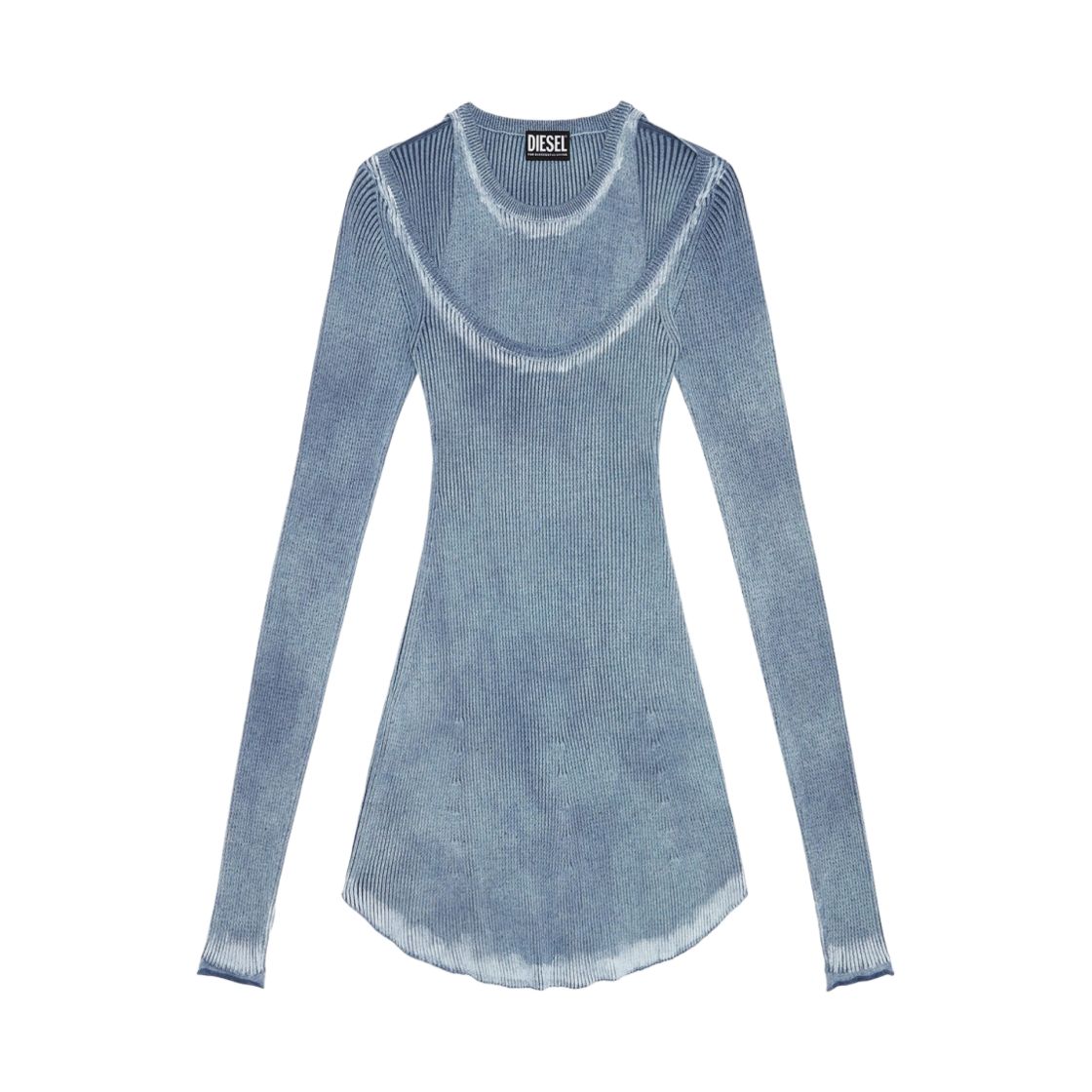 (W) 디젤 M-이카 레이어드 이펙트 숏 니트 드레스 블루((W) Diesel M-Ica Short Knit Dress with Layered Effect Blue) - 1