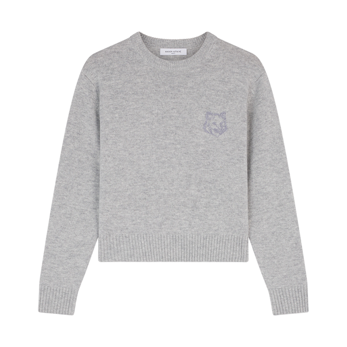 (W) 메종 키츠네 볼드 폭스 헤드 자수 크롭 점퍼 라이트 그레이 멜란지((W) Maison Kitsune Bold Fox Head Embroidered Cropped Jumper Light Grey Melange) - 1