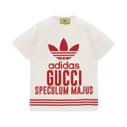 (W) Gucci x Adidas Cotton Jersey T-Shirt White Red