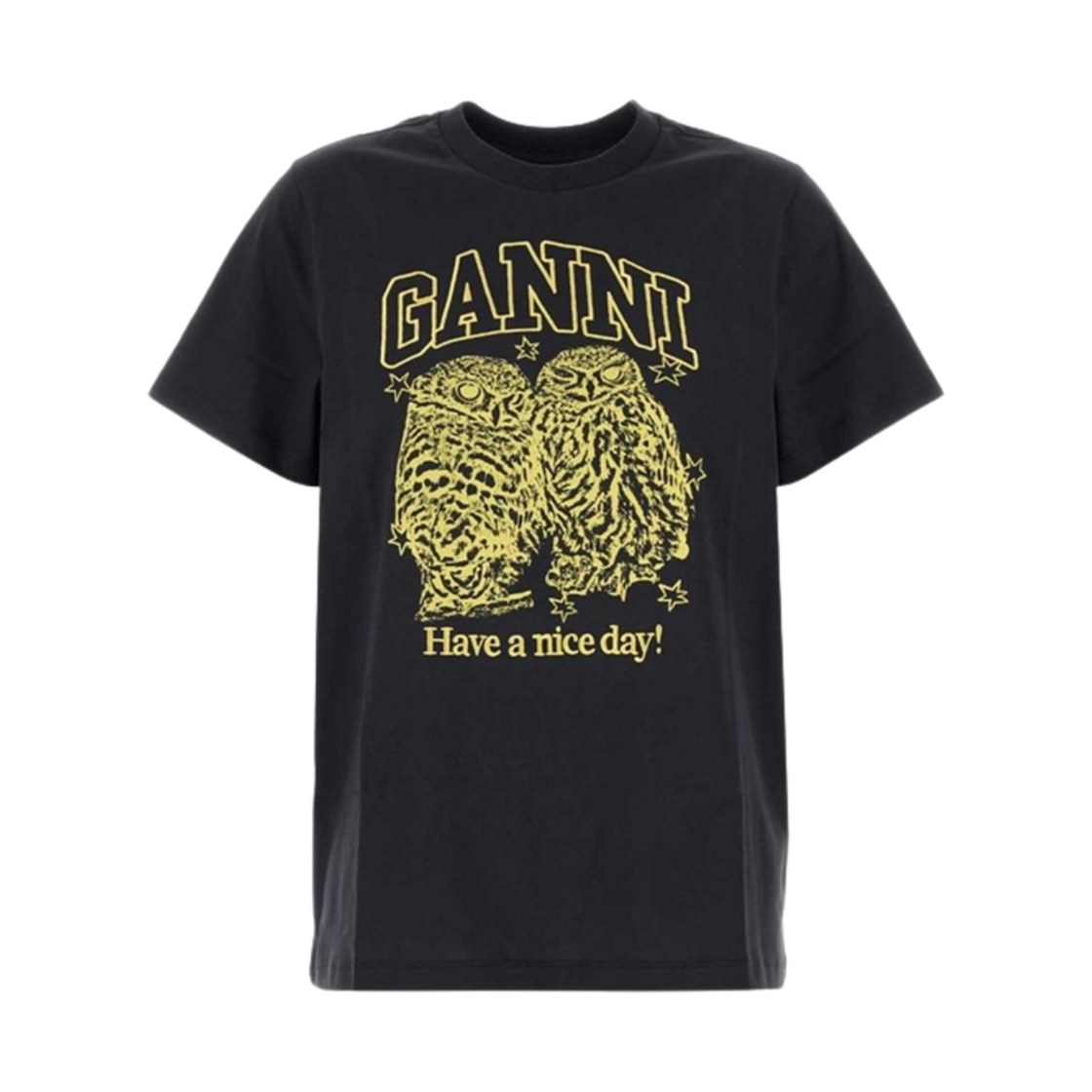 (W) 가니 릴렉스드 프린티드 티셔츠 블랙((W) Ganni Relaxed Printed T-Shirt Black)