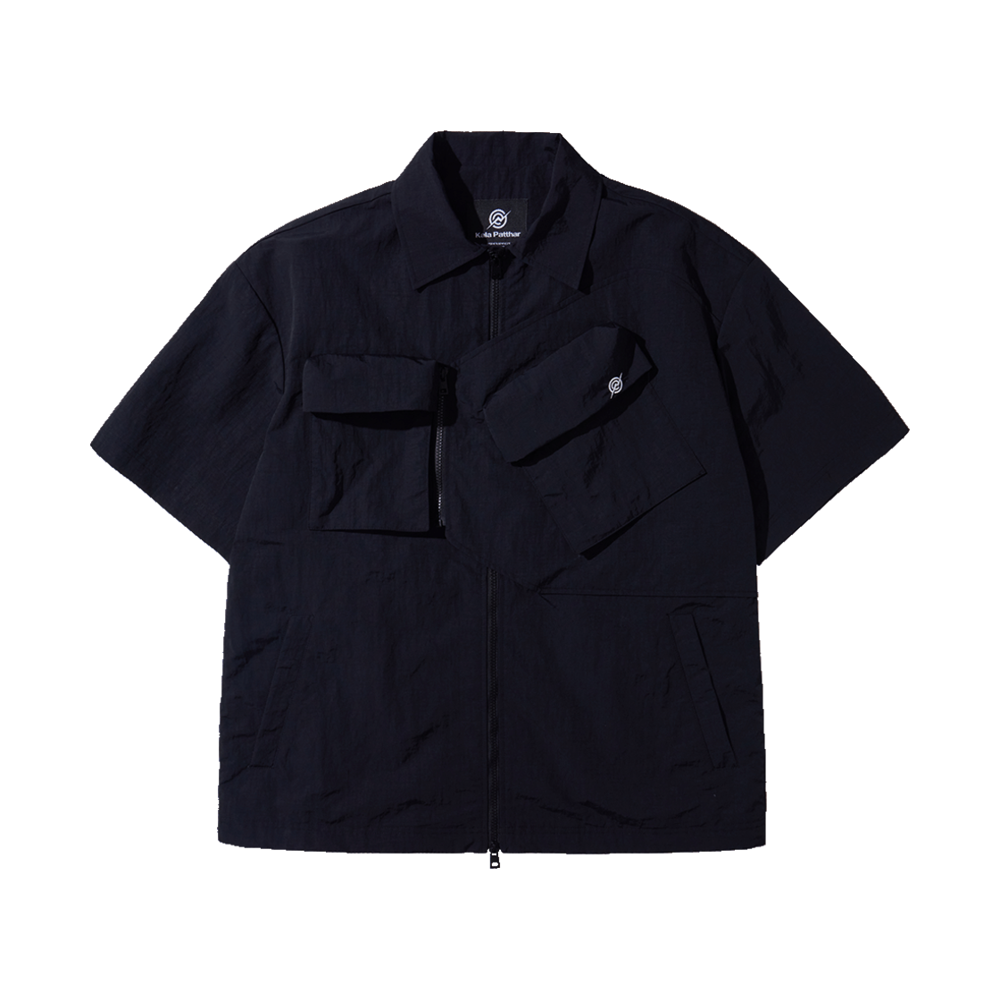 KB1SH2704MBK KALA PATTHAR Nylon Taslan Offset Zip Pocket Half Shirts Black