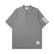 Thom Browne Cotton 4-Bar Short Sleeve Polo Light Grey