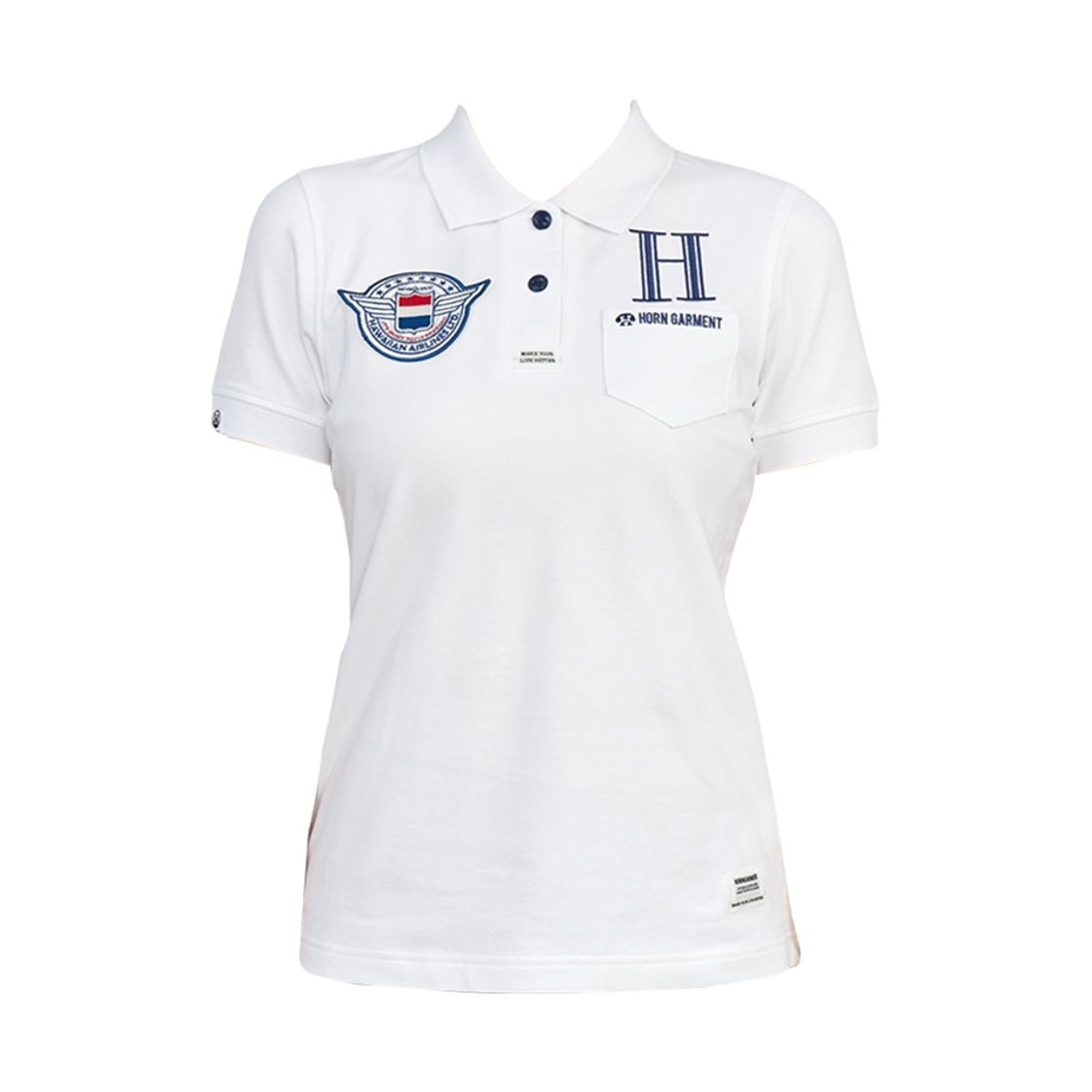 (W) 혼가먼트 에어라인 골프 웨어 폴로 티셔츠 화이트((W) Horn Garment Airlines Golf Wear Polo T-Shirt White)