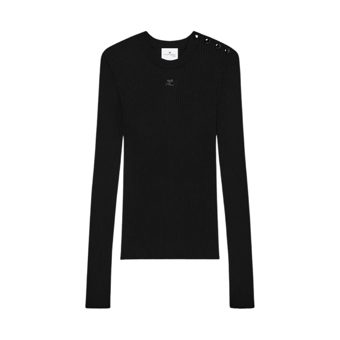(W) 꾸레쥬 숄더 스냅 립 니트 스웨터 블랙((W) Courreges Shoulder Snaps Rib Knit Sweater Black)