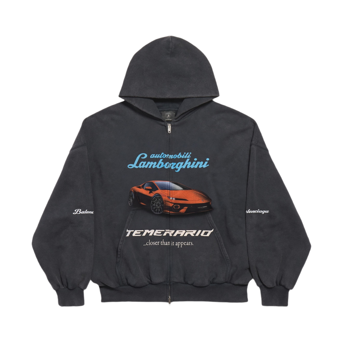 발렌시아가 x 오토모빌리 람보르기니 집업 후드 스몰 핏 블랙 페이디드(Balenciaga x Automobili Lamborghini Zip-Up Hoodie Small Fit Black Faded) - 1
