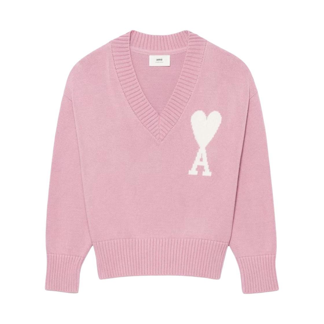 아미 빅 하트 로고 오버사이즈 브이넥 스웨터 페일 핑크 화이트(AMI De Coeur Oversize V-Neck Sweater Pale Pink White) - 1
