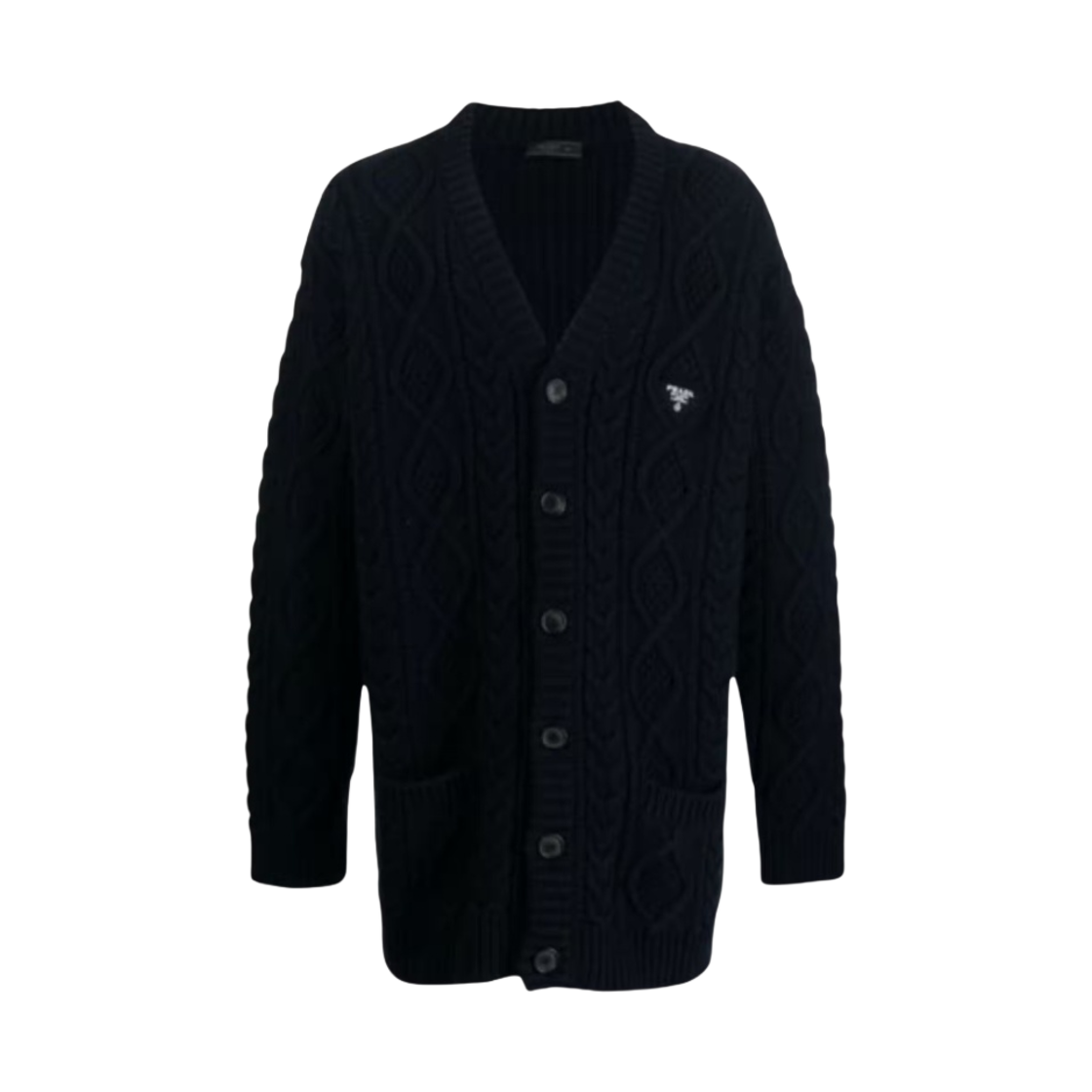 프라다 오버사이즈 케이블 니트 가디건 네이비(Prada Oversized Cable Knit Cardigan Navy) - 1