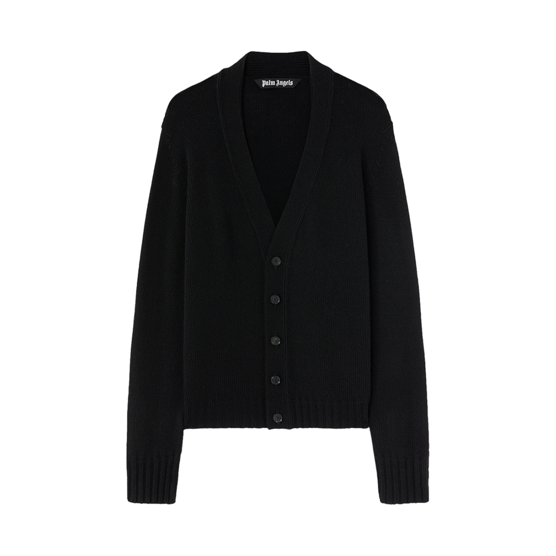 P7WMMB699 PALM ANGELS Curved Logo Cardigan Black - Grey Melange