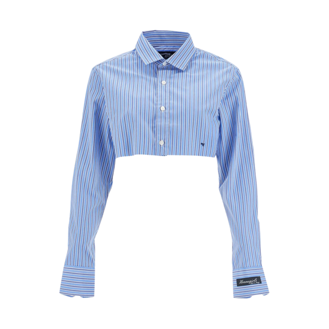 (W) 옴므걸스 슈퍼 크롭 코튼 셔츠 블루 스트라이프((W) Homme Girls Super Cropped Cotton Shirt Blue Stripe)