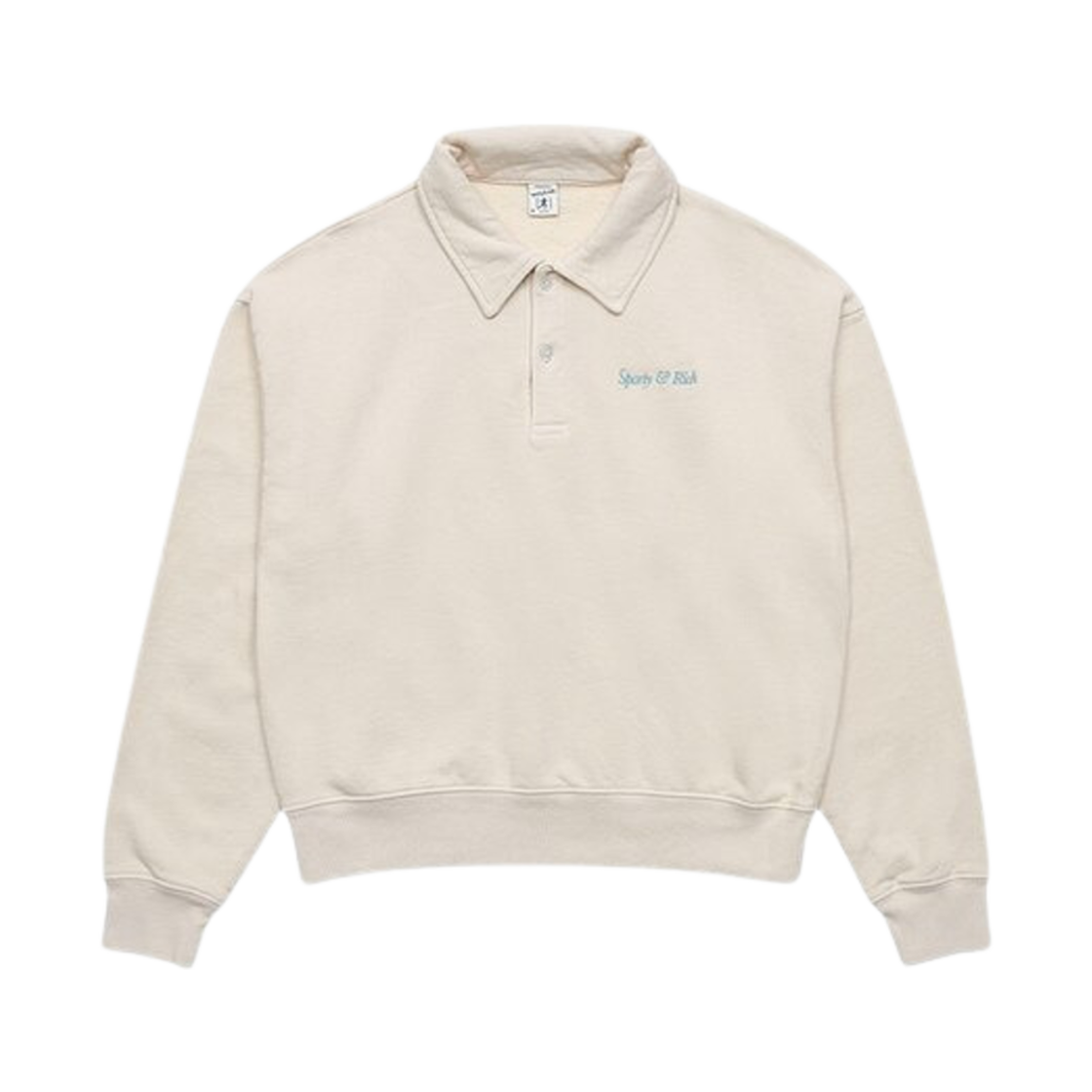 (W) 스포티 앤 리치 로고 자수 폴로 스웨트셔츠 크림((W) Sporty & Rich Logo Embroidered Polo Sweatshirt Cream) - 1