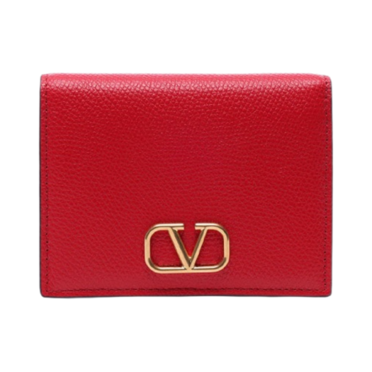 Valentino Compact Vlogo Signature Grain Calfskin Leather Wallet Rouge Pur