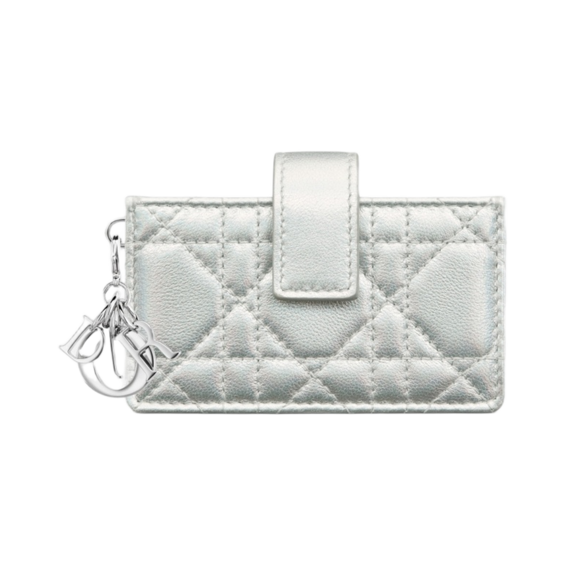디올 레이디 5 거셋 카드 홀더 이리디센트 메탈릭 실버 톤 까나쥬 램스킨(Dior Lady 5 Gusset Card Holder Iridescent Metallic Silver Tone Cannage Lambskin) - 1