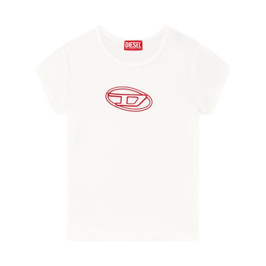 (W) 디젤 T-안지 피카부 로고 티셔츠 화이트 레드((W) Diesel T-Angie Peekaboo Logo T-Shirt White Red)