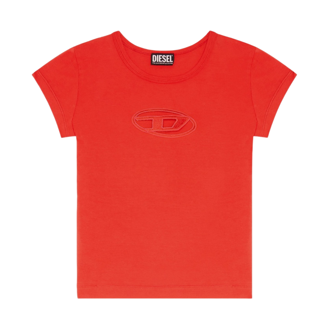 (W) 디젤 T-안지 피카부 로고 티셔츠 체리 레드((W) Diesel T-Angie Peekaboo Logo T-Shirt Cherry Red) - 1