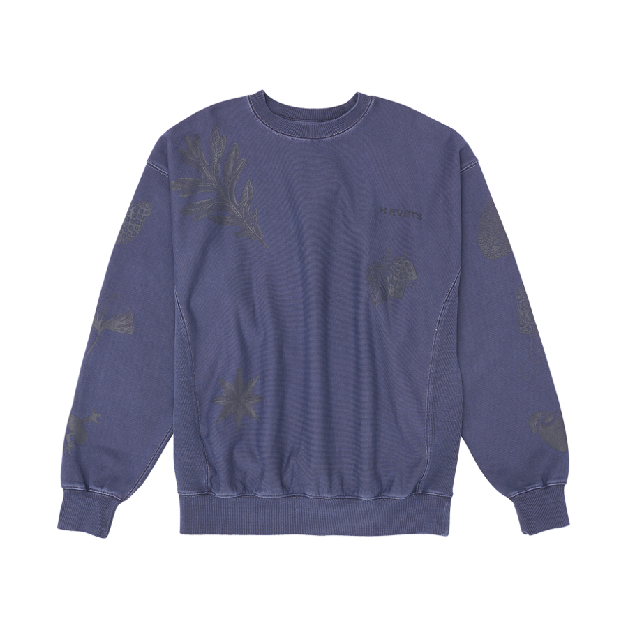 헤베츠 우먼 가먼트다잉 프린트 스웻 인디고(Hevets W Garment Dyeing Print Sweat Indigo) - 1