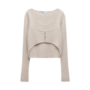 (W) Zara Wool Blend Sweater With Buttons Ecru
