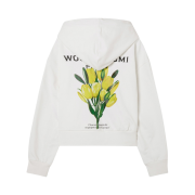 (W) Wooyoungmi Flower Print Back Logo Cropped Hoodie White - 22SS