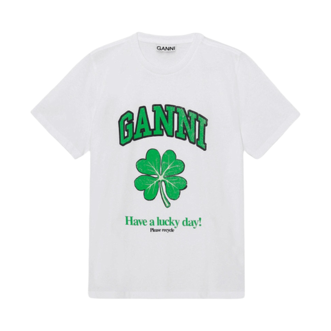 T2850-151 (W) Ganni Basic Cotton Jersey Lucky Day T-Shirt Bright White