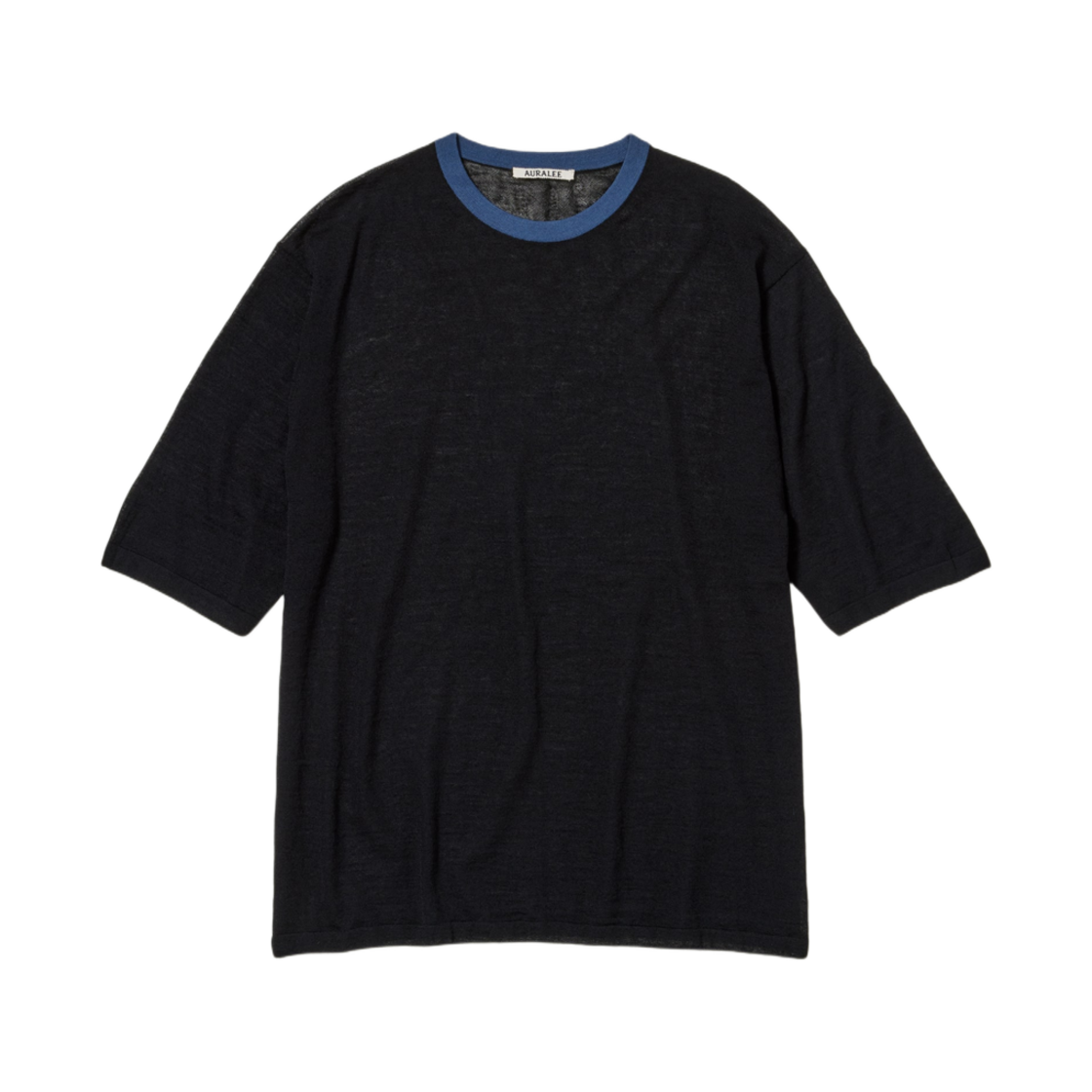 A24ST03WS Auralee Hard Twist High Gauge Wool Silk Knit T-Shirt Black