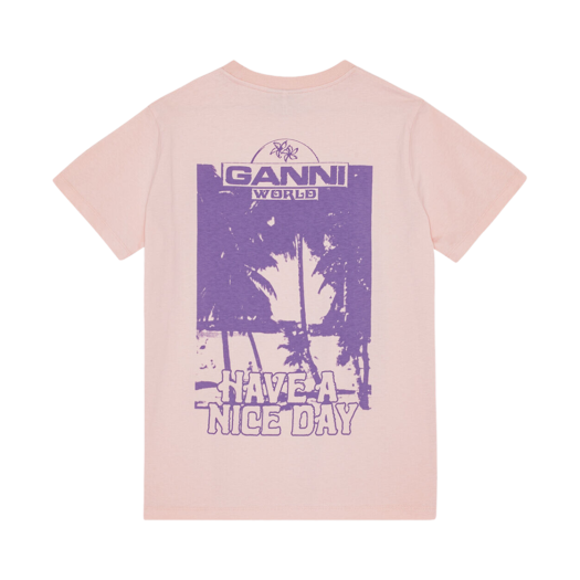 (W) Ganni Basic Jersey Palm Trees Relaxed T-Shirt Lotus