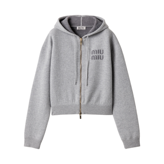 (W) Miu Miu Double Cashmere Zipper Hoodie Cardigan Grey