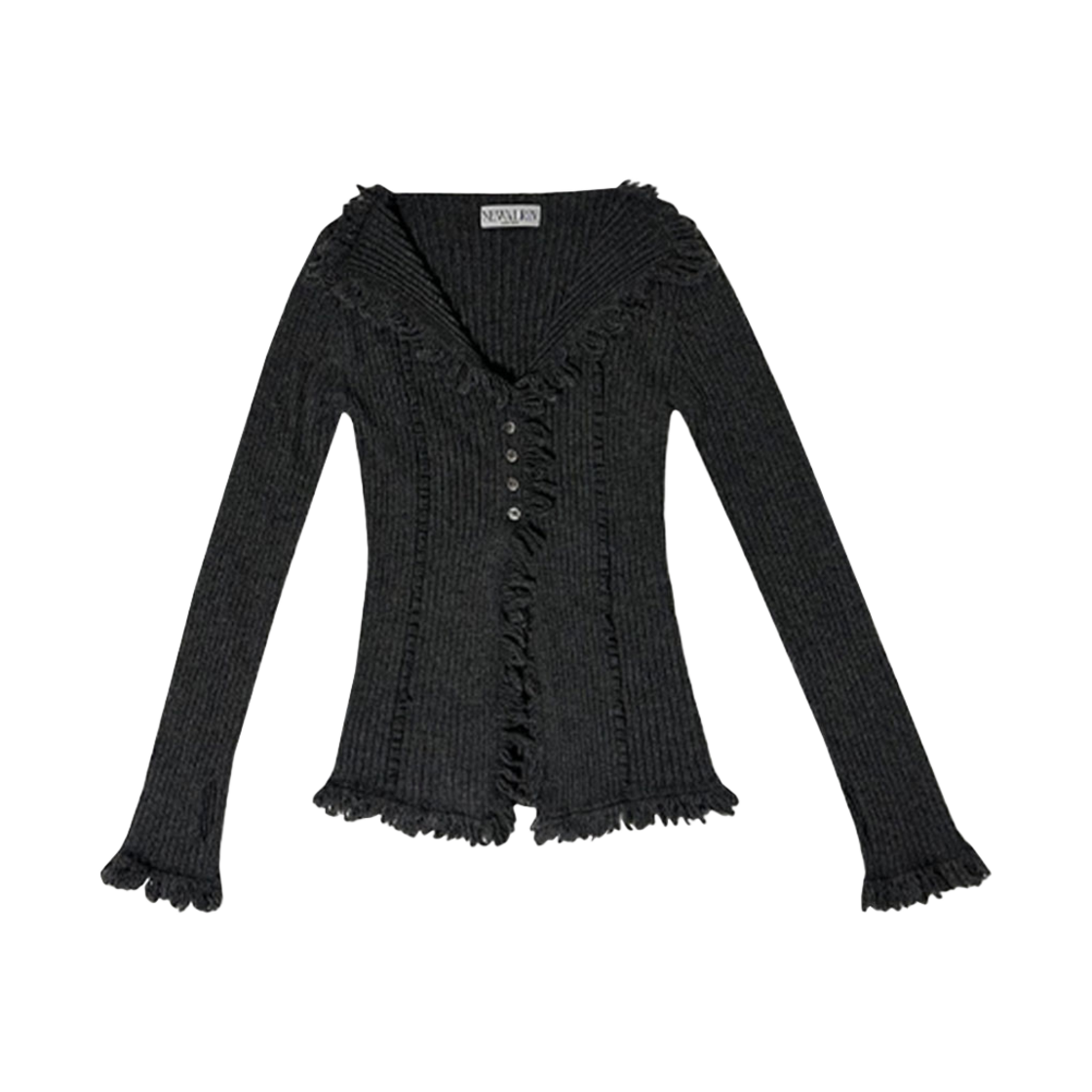 뉴얼린 보헤미안 테슬 라인 니트 가디건 멜란지 차콜(Newalrin Bohemian Tassel Line Knit Cardigan Melange Charcoal)