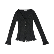 Newalrin Bohemian Tassel Line Knit Cardigan Melange Charcoal