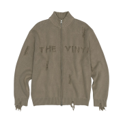 Thevinylhouse Grunge Zip Up Cardigan Beige