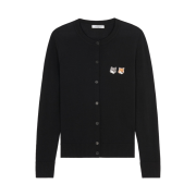 (W) Maison Kitsune Double Fox Head Patch R-Neck Cardigan Black