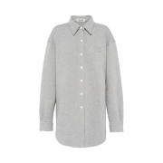 (W) Miu Miu Oversized Cotton Shirt with Embroidered Logo Grey