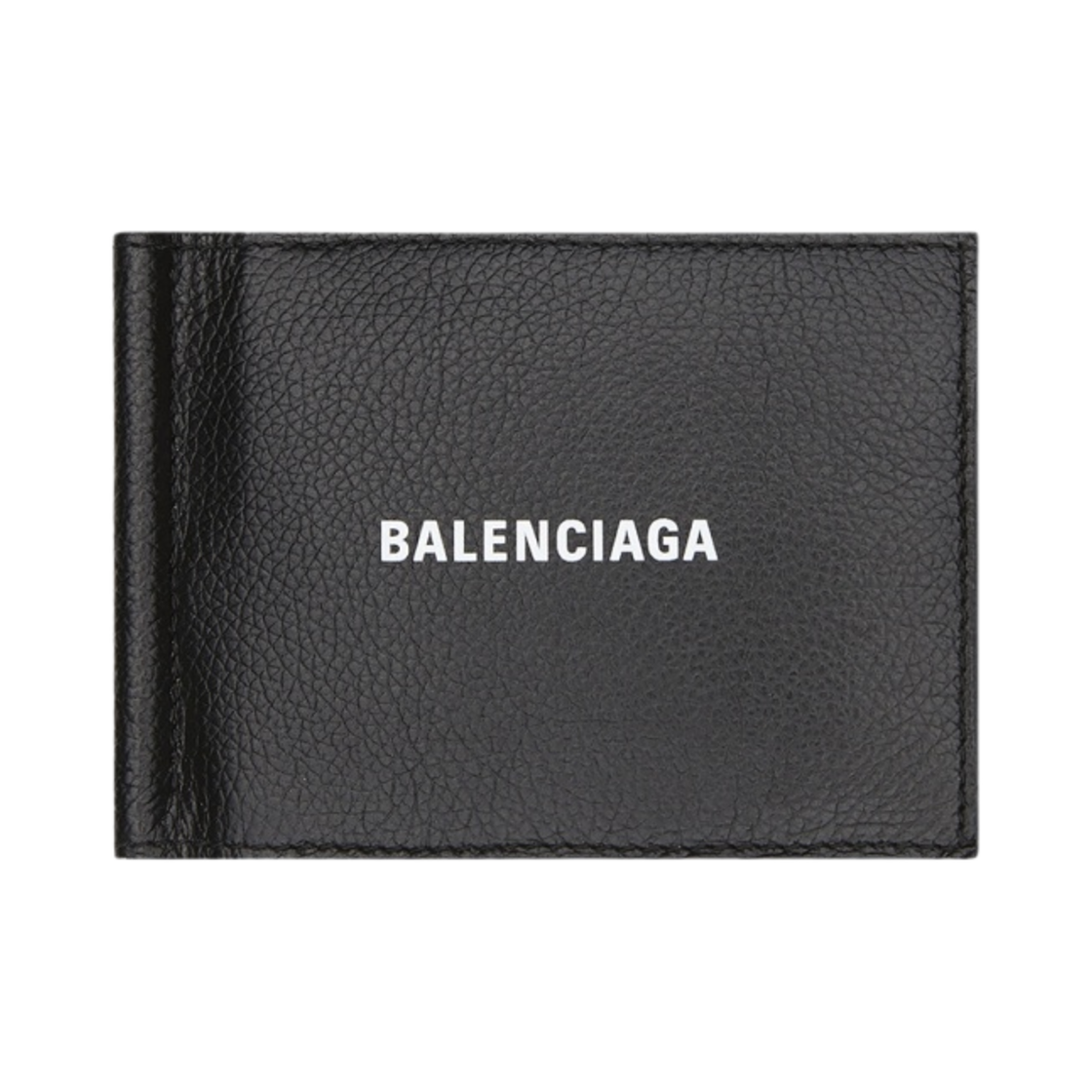 6258191IZI31090 Balenciaga Grained Calfskin Cash Bi-Fold Card Holder with Bill Clip Black White