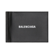 Balenciaga Grained Calfskin Cash Bi-Fold Card Holder with Bill Clip Black White