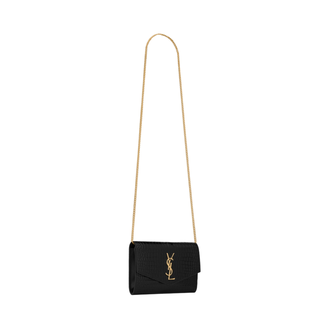607788-DND1J-1000 Saint Laurent Uptown Chain Wallet in Crocodile Embossed Shiny Leather Black - #2
