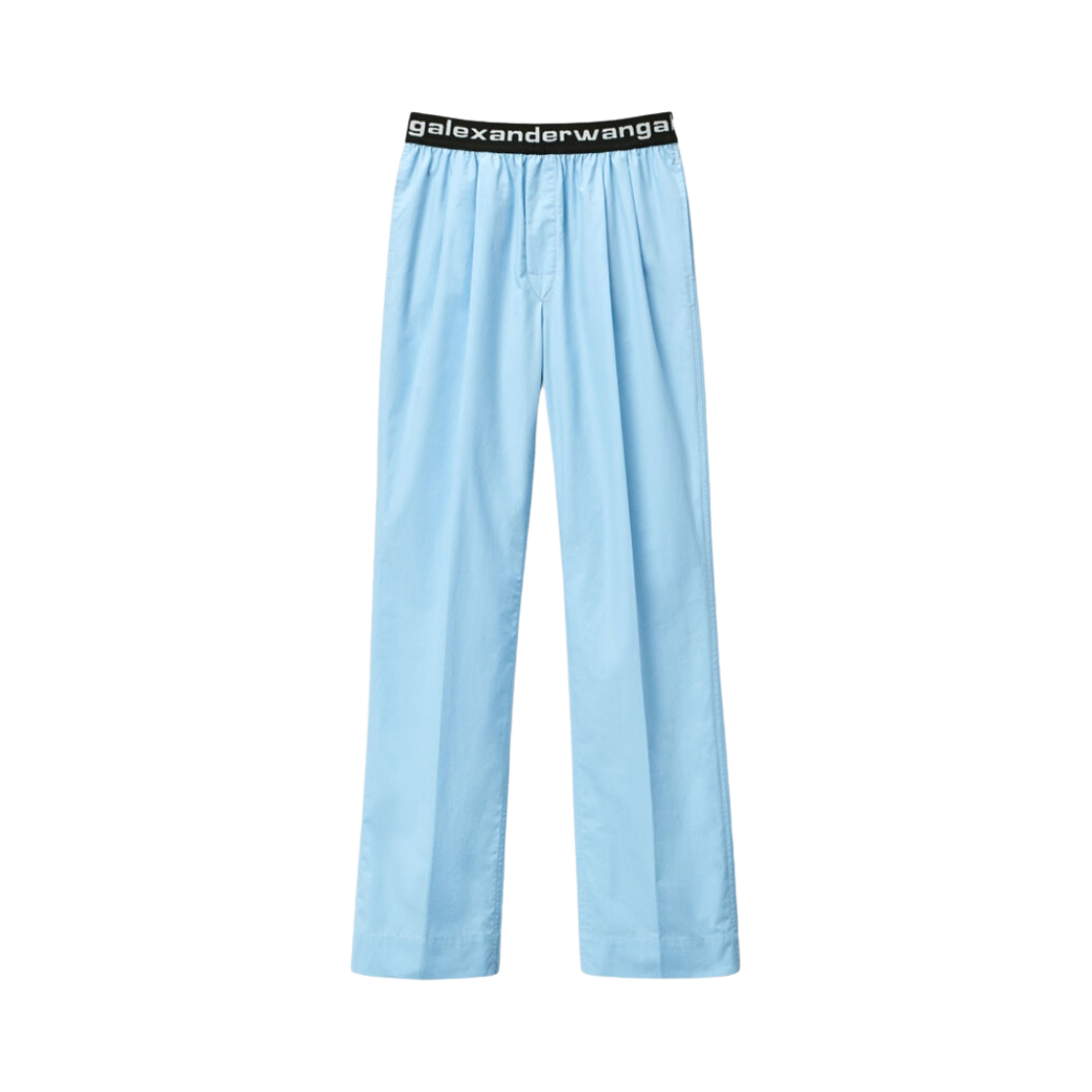 (W) 알렉산더 왕 코튼 로고 엘라스틱 플리츠 팬츠 샴브레이 블루((W) Alexander Wang Logo Elastic Pleated Pants in Cotton Chambray Blue)