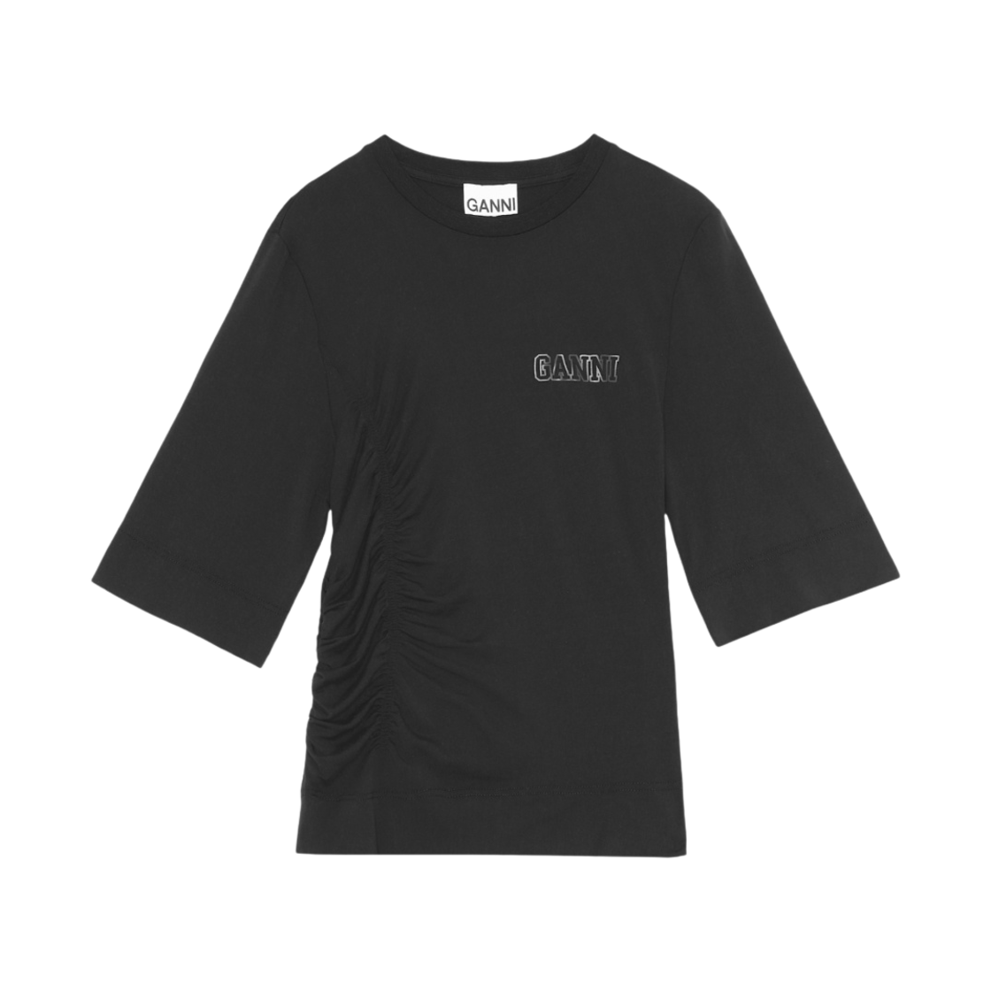 (W) 가니 소프트웨어 라이트 스트레치 저지 피티드 티셔츠 블랙((W) Ganni Software Light Stretch Jersey Fitted T-Shirt Black) - 1