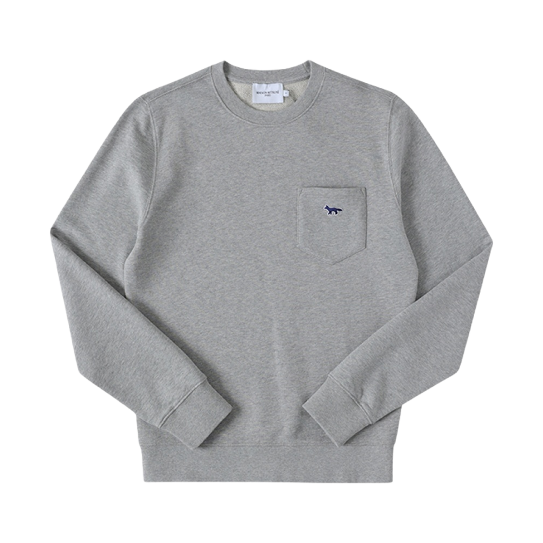 JM00305KM0001-H150 Maison Kitsune Navy Fox Patch Regular Pocket Sweatshirt Grey Melange