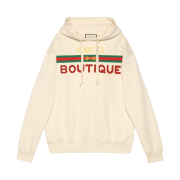 Gucci Boutique Print Hooded Sweatshirt Off White