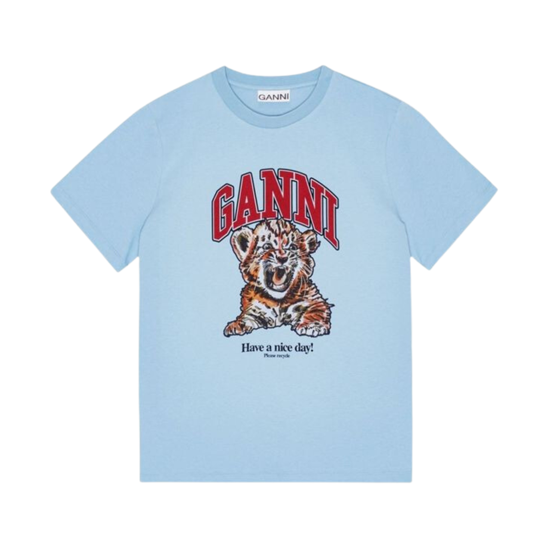 T4007-745 (W) Ganni Logo Graphic Cotton T-Shirt Skyblue