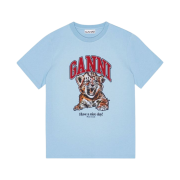 (W) Ganni Logo Graphic Cotton T-Shirt Skyblue