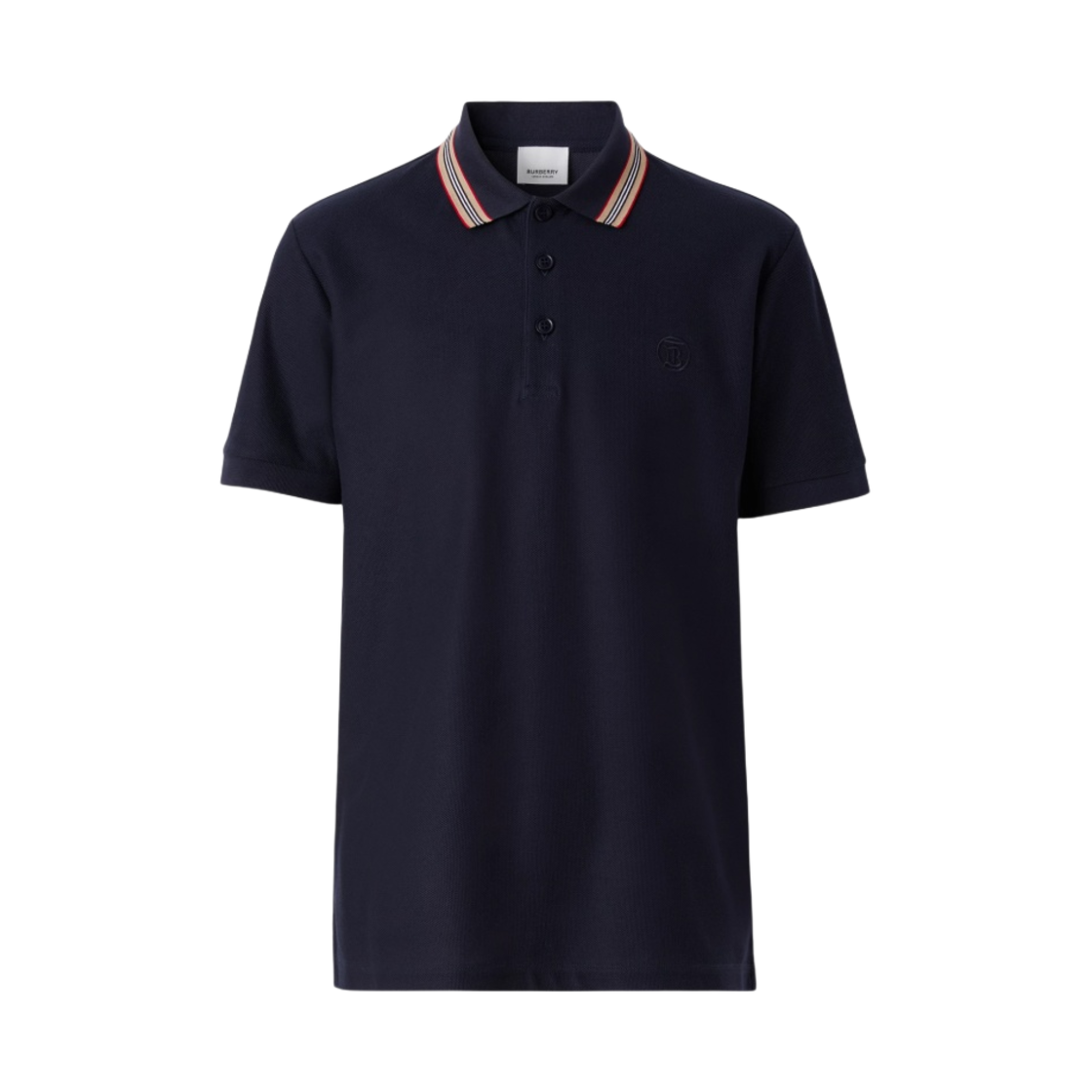 8056222 Burberry Icon Stripe Collar Cotton Polo Shirt Coal Blue