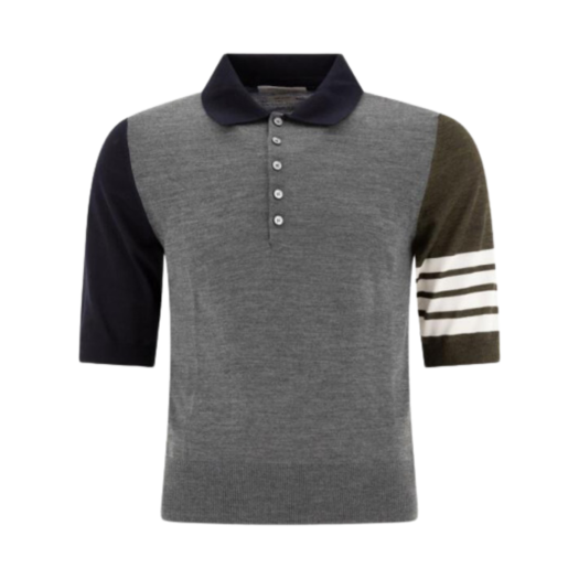 Thom Browne Funmix Fine Merino Wool 4-Bar Relaxed Fit Polo Medium Grey