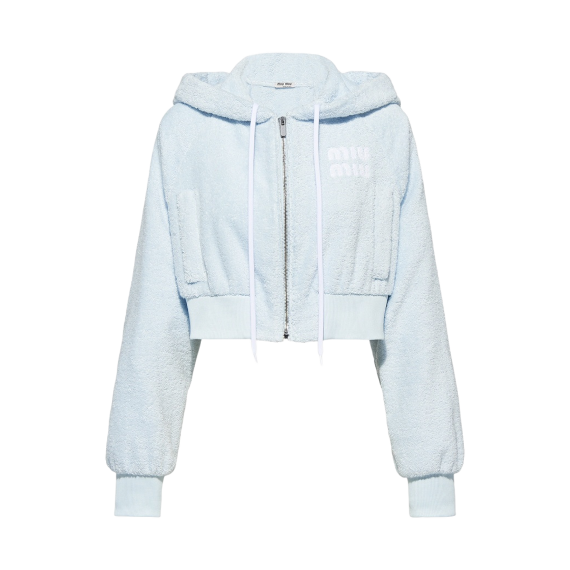 (W) 미우 미우 자수 코튼 플리스 스웨트셔츠 스카이 블루((W) Miu Miu Embroidered Cotton Fleece Sweatshirt Sky Blue) - 1