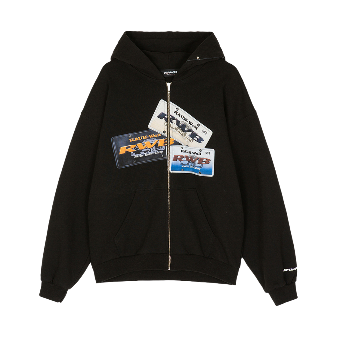 알떠블유비 플레이트 집업 후디 블랙(RWB License Plates Zip-Up Hoodie Black)