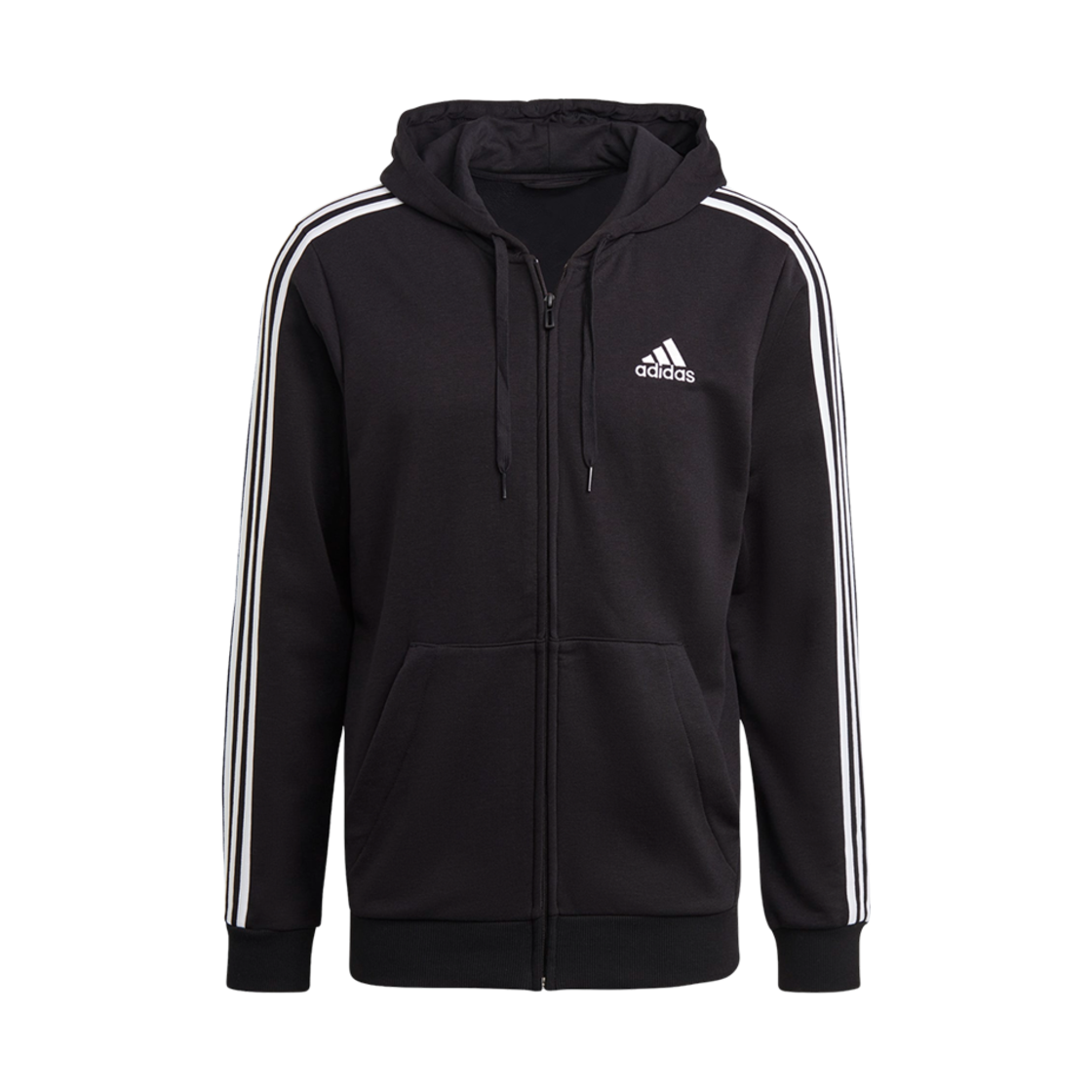 아디다스 에센셜 프렌치 테리 삼선 후드 블랙 - US 사이즈(Adidas Essentials French Terry 3-Stripes Hoodie Black - US Sizing)