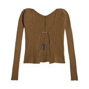 (W) Jacquemus La Maille Pralu Micro Charm Logo Cardigan Brown