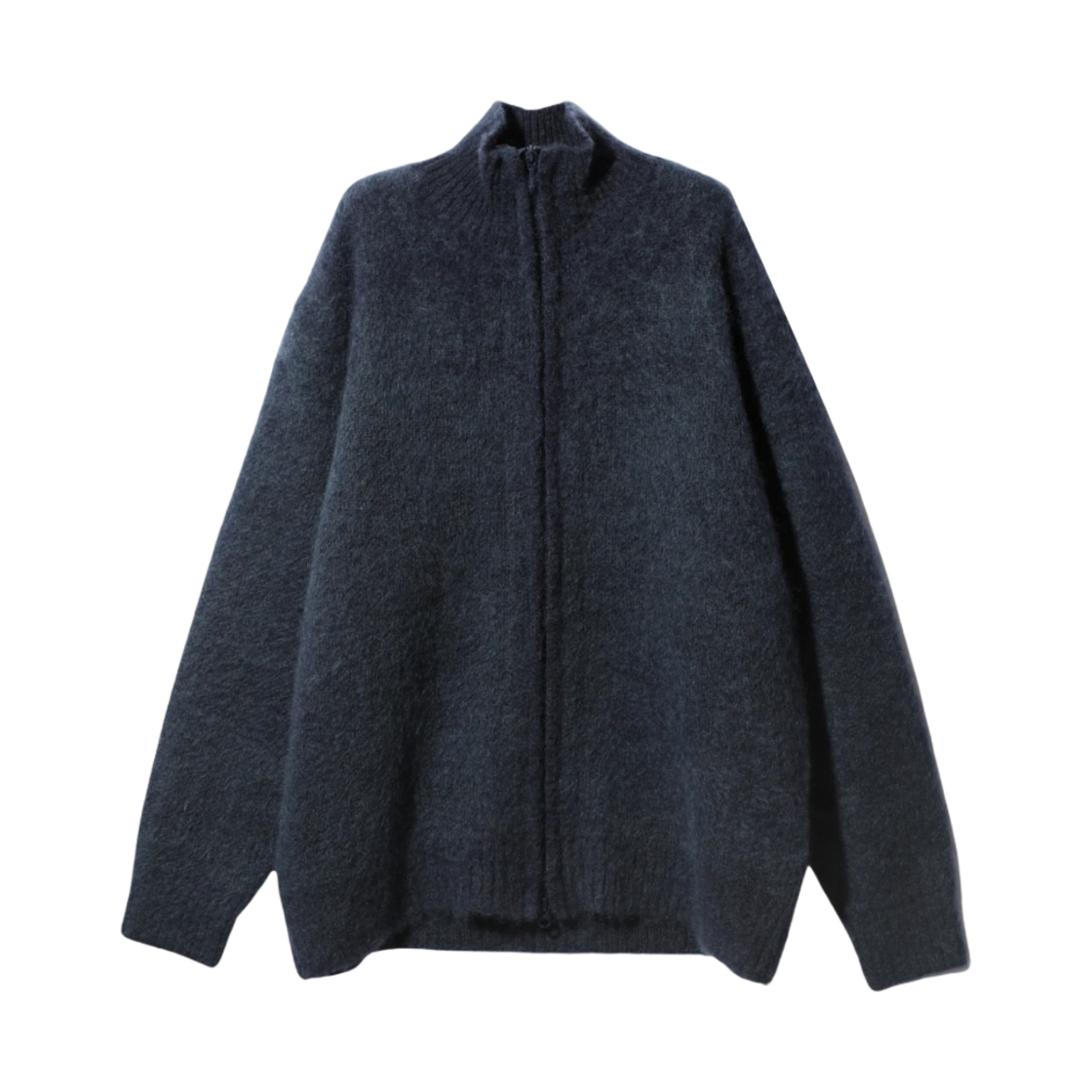 NS283C Needles Zipped Mohair Cardigan Solid Navy - 대표 이미지 #1